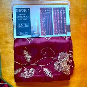 Burgundy and gold window curtains